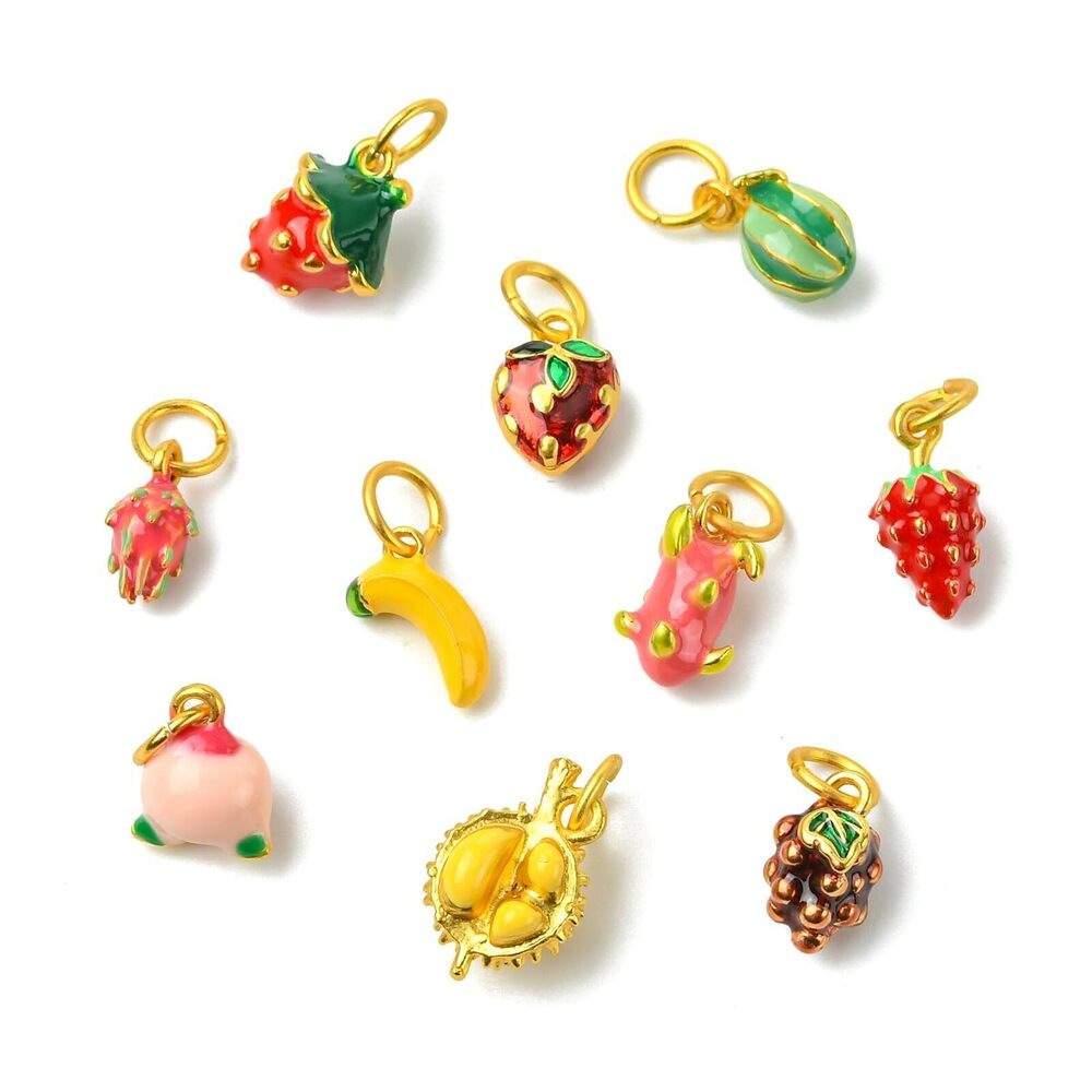 3320 10 pcs 10 Styles Enamel Fruit Charms Colorful Banana Strawberry Peach